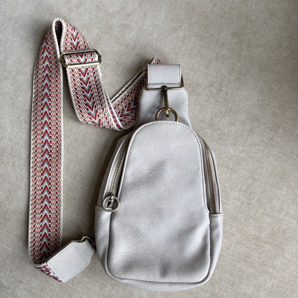 Anthropologie Urban Originals Liberty Sling, Crossbody, Grey Vegan Leather, Boho